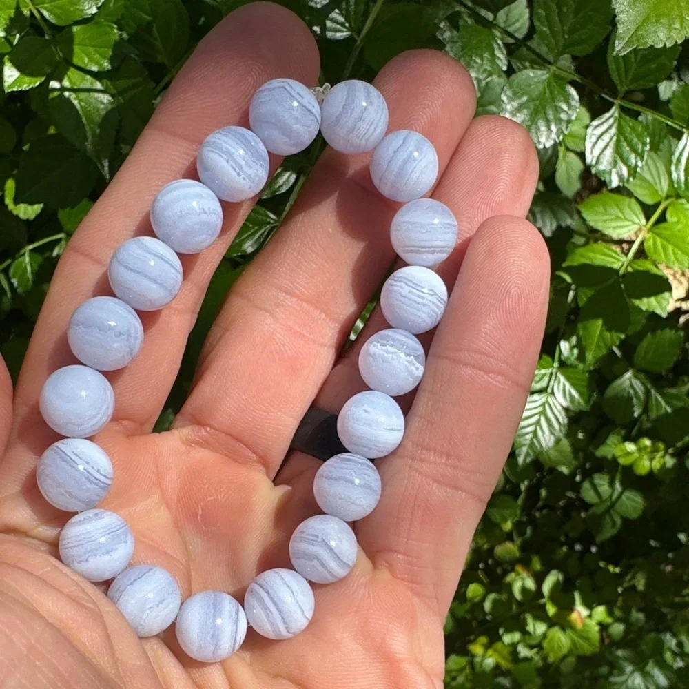 Blue Lace Agate Beaded Bracelet 10mm